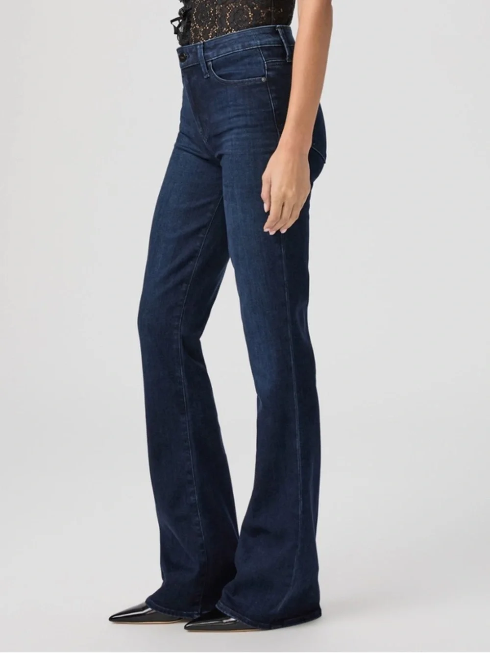 PAIGE High Rise Bell Canhon Dark Blue Flare Jeans 29